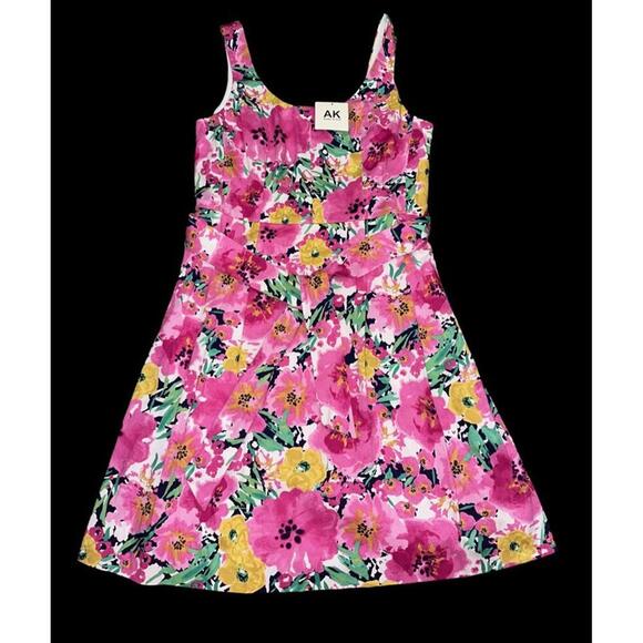 NWT Anne Klein Stunning Floral Pink Multi Dress Sz 10 Belted Sleeveless - Picture 1 of 4